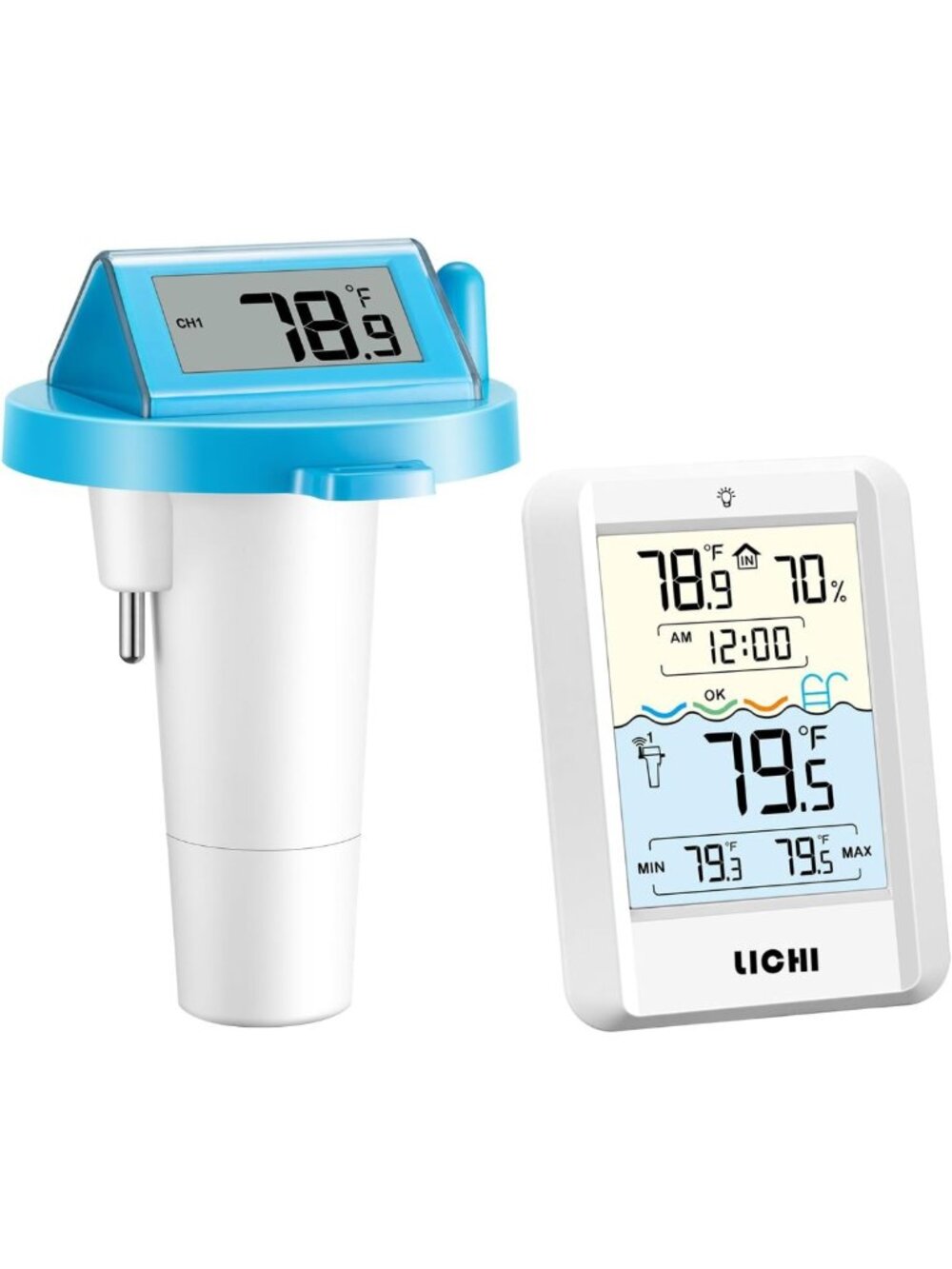 Upgraded Waterproof Solar Floating Pool Thermometer - Easy Read Digital with